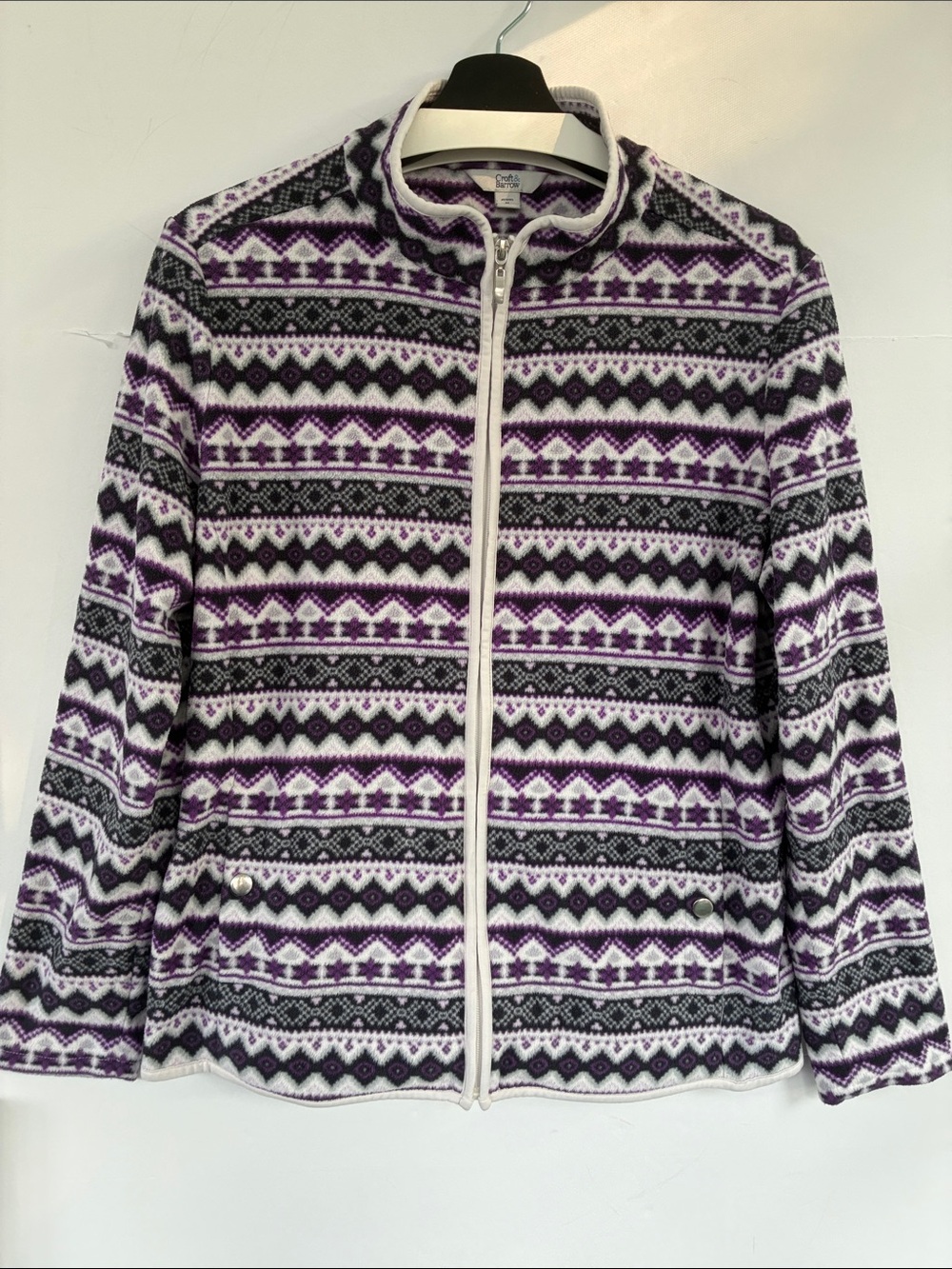 croft & barrow Purple & Black Geometric Zip Fleece Petite Large